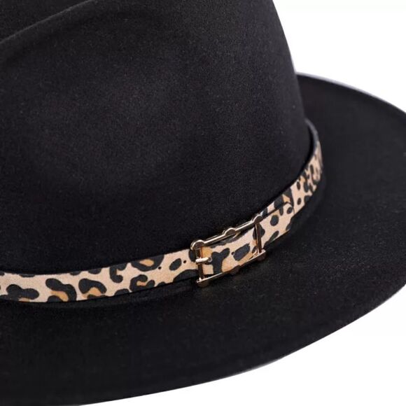 Black Fedora Hat with Animal Print base - Picture 6 of 7